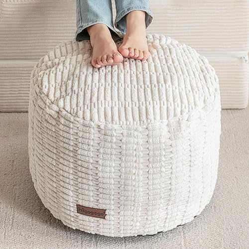 HIGOGOGO Pouf Ottoman Stuffed Round Modern Foam Filled Foot Rest Poufs for Living Room Chair Decorative 20 X 15 Inches Boho Relax Stool for Wedding Christmas Party, Beige