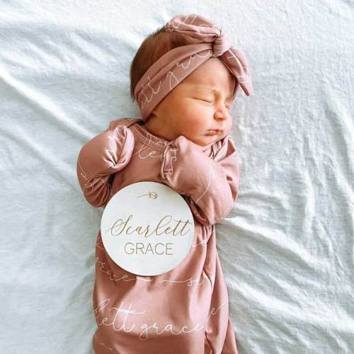 Solid Mauve Personalized Newborn Baby Knot Gown