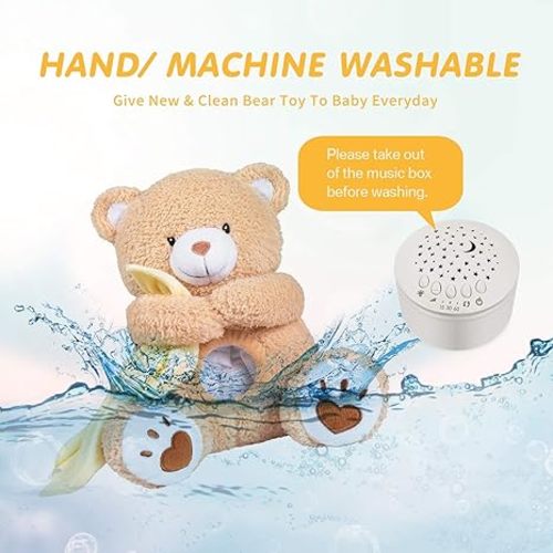 BEREST Baby Sleep Soother Happy Bear, Mom's Heartbeat Bear Lullabies White Noise Machine, Nursery Decor Night Light Projector, Toddler Crib Sleeping Aid, Baby Shower Gifts Portable Teddy - Light Brown