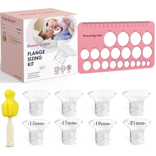 Flange Sizing Kit 3 in 1 with 8PCS Flange Inserts 15/17/19/21mm, Silicone Breast Pump Flanges Insert Kit for 24mm Electric Breast Pump, Pumping Breastfeeding Essentials Kit for New Mom