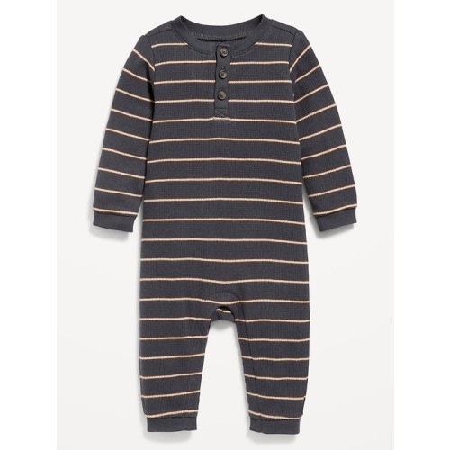 Printed Long-Sleeve Thermal-Knit Henley One-Piece for Baby