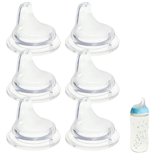 6 Pack Replacement Silicone Spout Compatible with NUK Active and Learner Cups, Clear Silicone Dishwasher Safe No Spill BPA Free Nipple Replacement Spouts