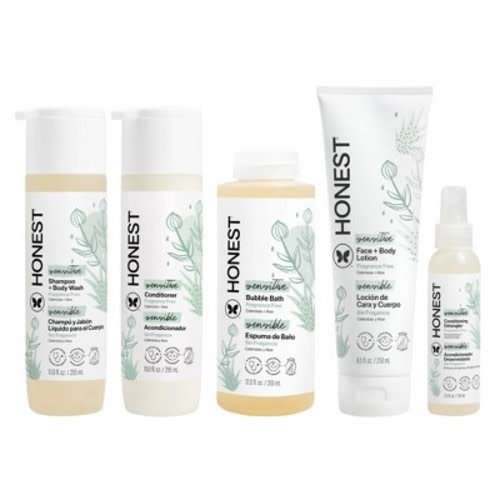 The Honest Company Sensitive Conditioner10 fl oz + Face & Body Lotion8.5 fl oz + Bubble Bath12 fl oz + Detangler4 fl oz + Shampoo + Body Wash 10 fl oz