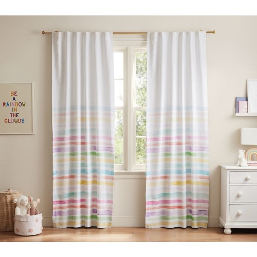 Kayla Rainbow Stripe Cotton Blackout Curtain 4 panels