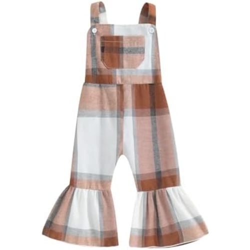 ZAXARRA Toddler Baby Girl Clothes Baby Girl Jumpsuit Flannel Plaid Baby Overalls Straps Bell-Bottom Fall Winter Outfits
