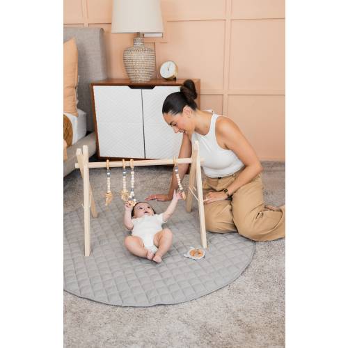 Baby Toys Montessori Toys Baby Play Gym Sensory Toy Modern Nursery Wooden Baby Gym Gender Reveal Gift Age 0-12 Months Baby Gift Gray & Wood
