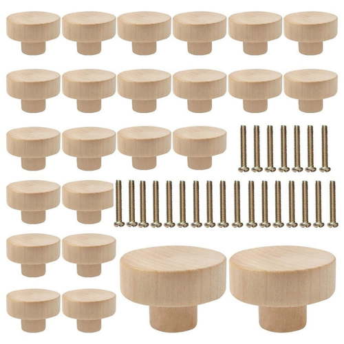 Round Wooden Drawer Knobs Wooden Cabinet Furniture Drawer Pulls, Suitable for Drawer Wardrobe Dresser (24 Pieces)