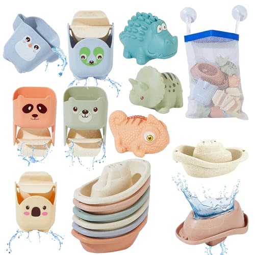 Bath Toys for Kids Ages 1-3, 14 Pack Water Table Bathtub Mold Free Bath Toy Toddler Water Toys, Floating Boats&Waterfall Bath Cups and No Hole Bath Toys for Birthday Gift for Preschool Boys/Girls