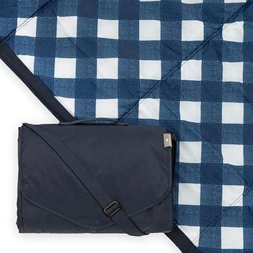 Little Unicorn Outdoor Family Picnic & Beach Blanket, Water-Resistant, Compact Fold, 5 x 5 feet, (Navy Plaid)
