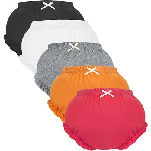 5 Pack Ruffle Diaper Cover - Baby Bloomers, Cute Cotton Baby Girl Shorts,Briefs- Panties for Toddler Girls