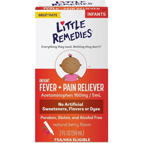 Little Remedies Infant Fever & Pain Reliever with Acetaminophen, Baby Medicine with No Artificial Sweeteners, Flavors or Dyes, Natural Berry Flavor, 2 Fl Oz