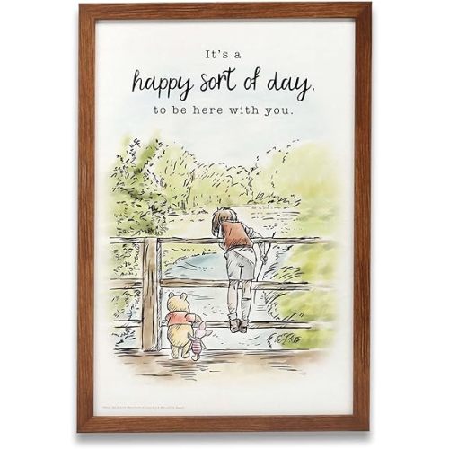 Disney Winnie the Pooh Happy Sort of Day Framed Wood Wall Decor - Large Vintage Winnie the Pooh Wall Art for Home