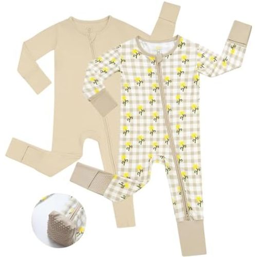 JunNeng Baby Girl Viscose from Bamboo Sleeper with Mitten Cuffs, 2 Way Zipper Romper, Sleep N' Play Pajamas 0-18 Months