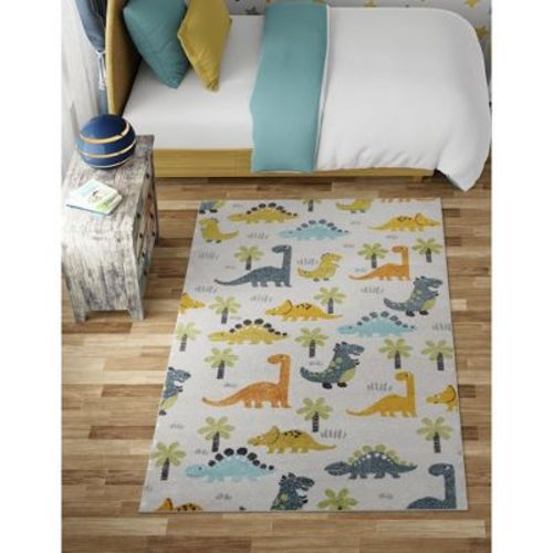 Unique Loom Whimsy Kids Collection Area Rug - Dinotopia (5' 3" X 8' Rectangle Ivory/black)