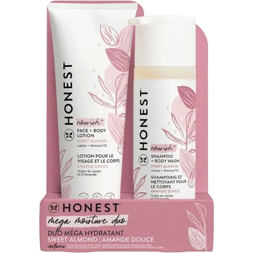The Honest Company 2-in-1 Cleansing Shampoo and Body Wash Face Lotion Bundle Gentle for Baby Naturally Derived Sweet Almond Nourish 18.5 fl oz