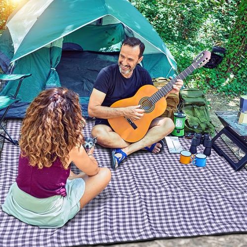 BIPASION Outdoor Picnic Blanket, 57"x79" Extra Large Beach Mat Sandproof and Waterproof, Foldable Camping Blankets for Camping, Hiking, Travel, Music Festival and Lawn Park, Black&White