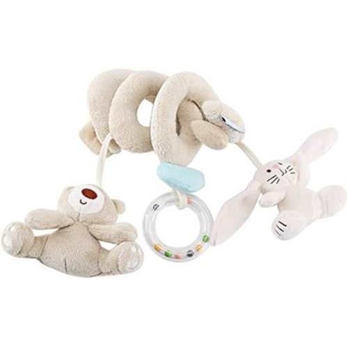 Bear Spiral Wrap Toy, Baby Stroller Crib Hanging Rattle Toys with BB Device, Travel Activity with Ring Box, for Infant