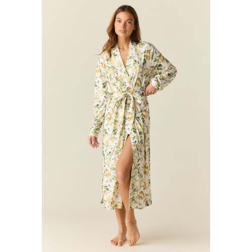 Della Cloud Jersey Banded Midi Robe in Lemon Verbena