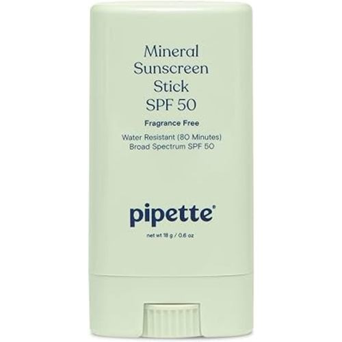 Pipette Baby Mineral Sunscreen Stick SPF 50, Broad Spectrum Sunblock with Non-Nano Zinc Oxide, Water Resistant UVB/UVA Sun Protection for Kids & Sensitive Skin, Travel Size, 0.6 oz