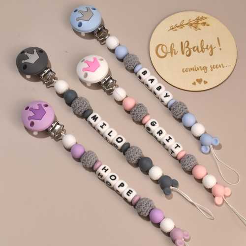 Custom Baby Pacifier Clip, Newborn Soother Chain, Personalized Silicone Pacifier Clip, Handmade Baby Name Party Baptism Holder, Shower Gift