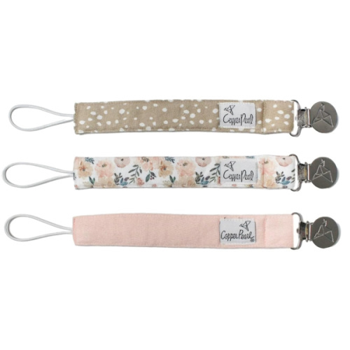 Copper Pearl Pacifier Clip 3-Pack: Premium Knit Binky Clips for Baby Girls and Boys - Stylish Stainless Steel Pacifier Holder Clip - Baby Pacifier Clips for No More Floor Drops - Autumn