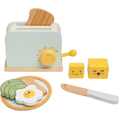 Pearhead Brunch Time Montessori Toy Toaster Oven Set, Wooden Developmental Learning Toys, Pretend Play Kitchen Set for Toddlers Ages 3+ Years, 9 Piece Wooden Play Toy Set