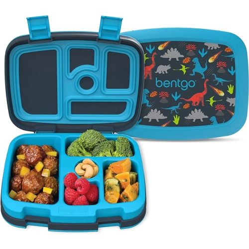 Bentgo Kids Prints Leak-Proof, 5-Compartment Bento-Style Kids Lunch Box - Ideal Portion Sizes for Ages 3-7, Durable, Drop-Proof, Dishwasher Safe, & Made with BPA-Free Materials (Dinosaur)