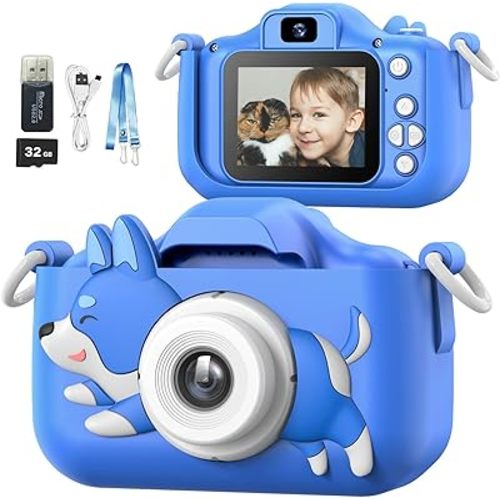 Mgaolo Kids Camera Toys for 3-12 Years Old Boys Girls Children,Portable Child Digital Video Camera with Silicone Cover, Christmas Birthday Gifts for Toddler Age 3 4 5 6 7 8 9 (Dog Blue)