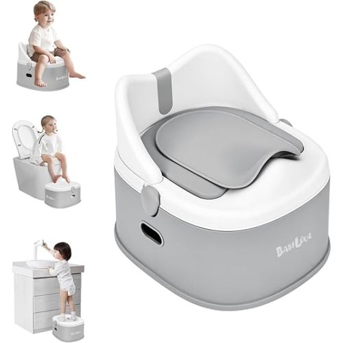 3 in 1 Potty Training Toilet, Toddler Potty Training Seat, Baby Potty Trainning Step Stool, Potty Trainer for Boys and Girls, Gray