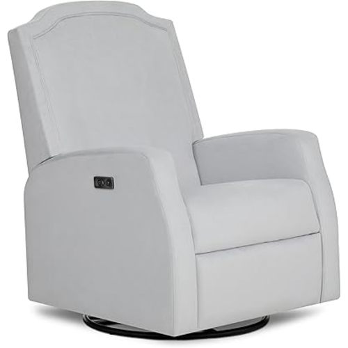 Evolur Olivia Power Recline Glider with Padded Armrests and Plush Cushioning, 275-degree Swivel in Misty Grey