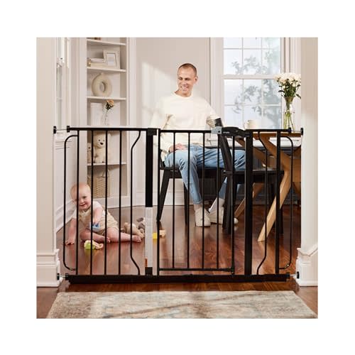 Regalo Easy Step 49-Inch Extra Wide Baby Gate, Includes 4-Inch and 12-Inch Extension Kit, 4 Pack of Pressure Mount Kit and 4 Pack of Wall Mount Kit, Black