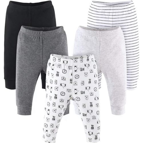 The Peanutshell 5 Pack Baby Boy or Girl Pants Set - 100% Cotton Toddler & Baby Pants, 0-24 Months - Safari Animals