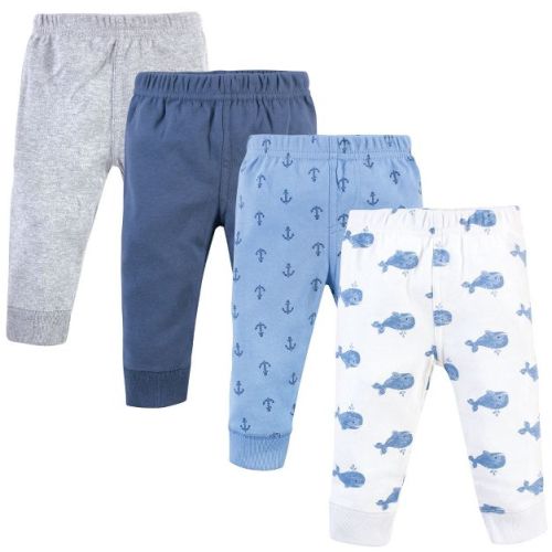 Hudson Baby Infant and Toddler Boy Cotton Pants 4pk, Blue Whales