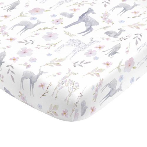 Nojo Super Soft Floral Deer Nursery Crib Fitted Sheet