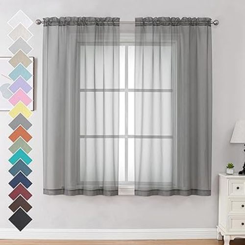 OVZME 2 Panels Sheer Curtains 63 Inches Long Rod Pocket Light Weight Soft Voile Drapes Curtains for Basement Bathroom Bedroom Living Room, Each is 42W x 63L
