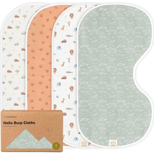 KeaBabies 4-Pack Baby Burp Cloths Baby Girl, Boy - Organic Cotton Burp Cloth, Extra Large, Absorbent, Soft Burping Cloths & Bibs Set for Babies, Newborn Burp Clothes, Thick Burp Rags (Wilderness)