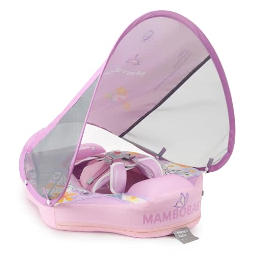 GENTEACO Newest Mambobaby Baby Swim Float with Canopy Non-Inflatable Infant Pool Float with Tail 3-24 Months Avoid Flip Solid Skin-Friendly Material for Toddler Boys Girls