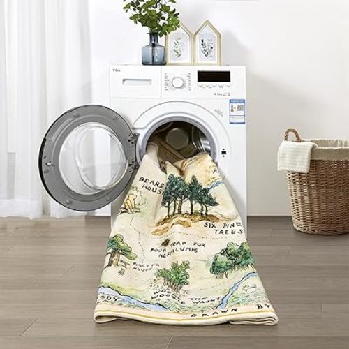 Estmy Washable Vintage Woodland Rug, 3x5 Cute Fun Nursery Rugs for Girls Boys Neutral, Thin Pile Faux Wool Soft Stain Resistant Hundred Acre Wood Map Rug, Cartoon Retro Kids Play Rug Infant Playmat