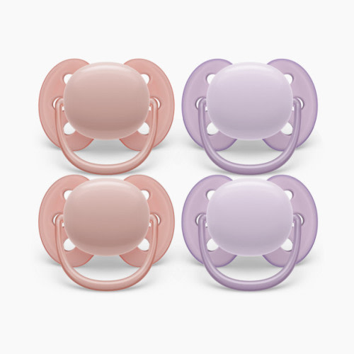 Philips Avent Ultra Soft Pacifier, 0-6 Months (4 Pack) - Lychee/Fresh Lilac, 4