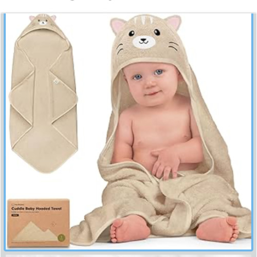 KeaBabies Hooded Baby Towel for Newborn - Viscose Derived from Bamboo Large Baby Bath Towels with Hood for Boys, Girls, Toddler, Extra Absorbent & Soft Newborn Bath Essentials (Cat, Regular)