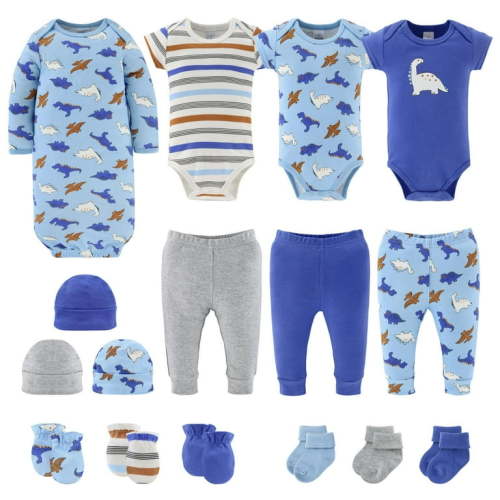 The Peanutshell Blue Dino Newborn Baby Clothes and Essentials, Layette Set for 0-3 Months, 16-Piece