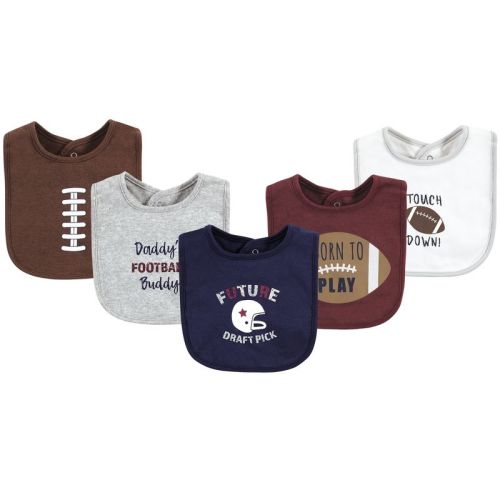 Hudson Baby Infant Boy Cotton Bibs, Brown Football, One Size
