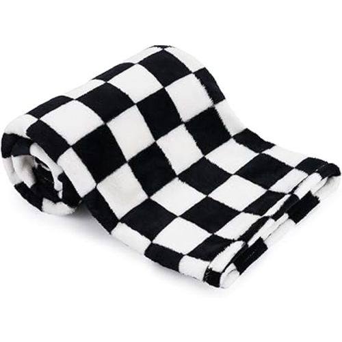 Plush Checkered Baby Blanket for Boys Girls Nursery, 30"*40" Warm Short Fleece Blanket Neutral for Infant Newborn, Small Fuzzy Blanket for Sleeping, Chenille Baby Blanket for Stroller (Black&White)