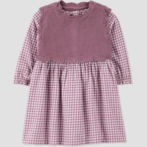 Carter's Just One You® Baby Girls' 3pc Gingham Dress Sweater Set - Plum Purple