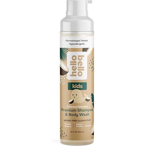 Hello Bello Kids Shampoo and Body Wash, Gentle Hypoallergenic Formula, Vegan and Cruelty-Free, Creamy Coconut Scented, 10 fl oz