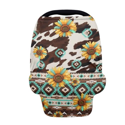 JOAIFO Vintage Aztec Sunflower Print Baby Nursing Cover Toddler Boy Girls Breastfeeding Canopy Breathable Infant Stroller Cover Car Seat Canopy