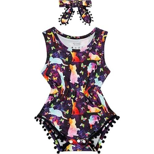 UNICOMIDEA Baby Girls Outfit Newborn Romper Jumpsuits Sleeveless One-Piece Clothes 0-24 Months Bodysuit with Headband