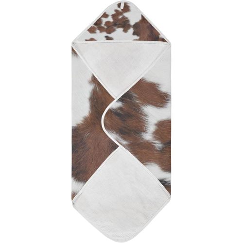 Kigai White Brown Print Cow Hooded Baby Towels Cotton Muslin Baby Bath Towel Absorbent Soft 35" x 35" Newborn Wash Wipes