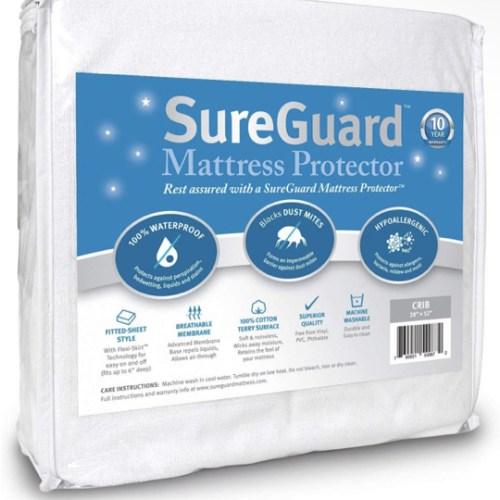 SureGuard Crib Size Mattress Protector - 100% Waterproof, Hypoallergenic - Premium Fitted Cotton Terry Cover