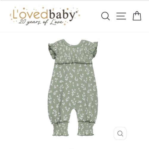 Organic Cross-Back Smocked S/Sleeve Romper in Seafoam Bloom